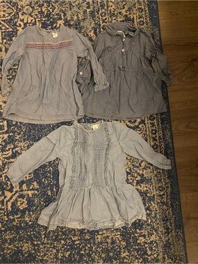 Girls Chambray Tunic Dress Trio - Light Blue Denim Shades